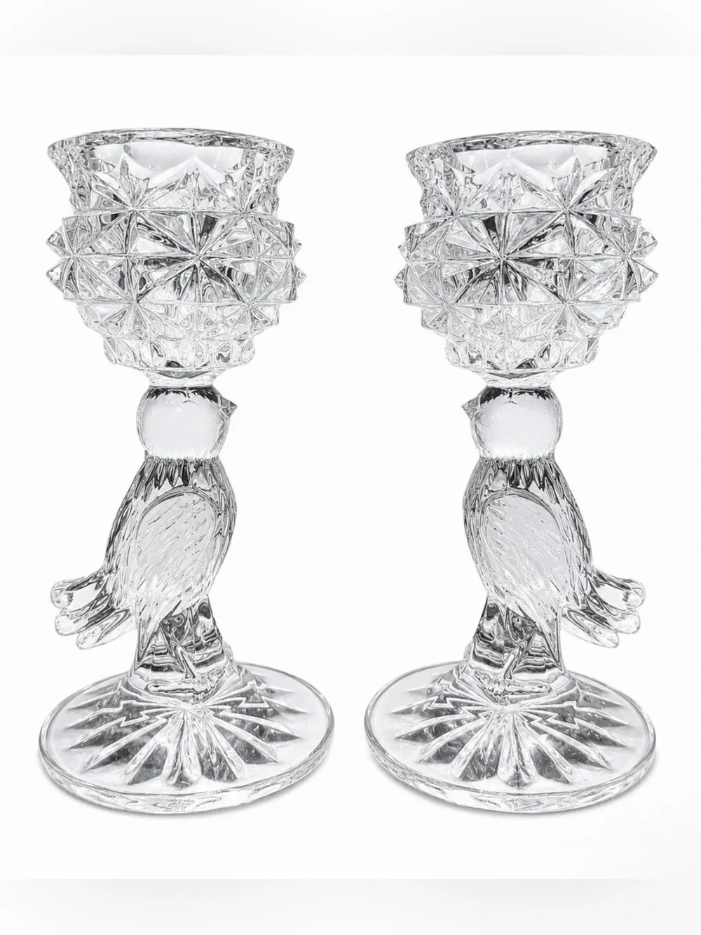 Vintage Hofbauer Crystal Byrdes Collection Bird Candlestick Holders Germany Set2